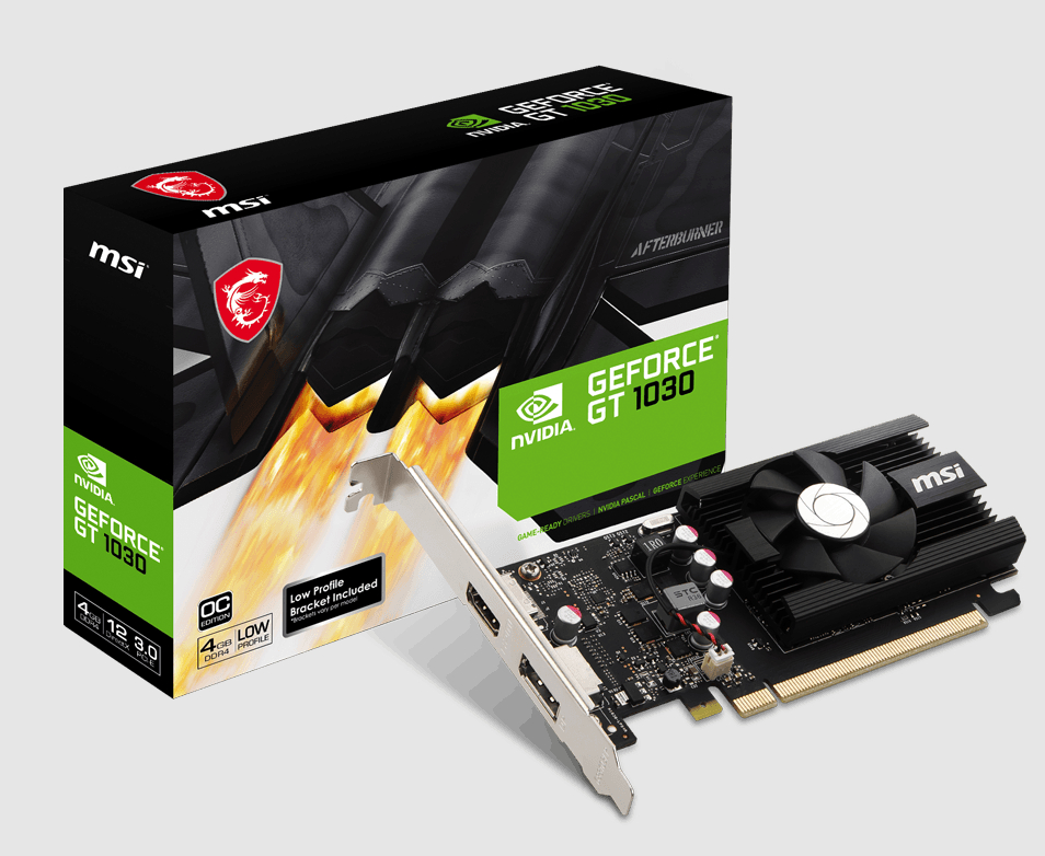  nVidia GeForce GT1030 4GD4 LP OC<br>Boost Clock 1430MHz, 1x DP/ 1x HDMI, PCI-E 3.0, 300W, 150x69x19 mm  